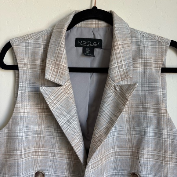 Rachel Zoe Preppy Plaid Sleeveless Blazer Long Line Vest Small - Picture 5 of 13